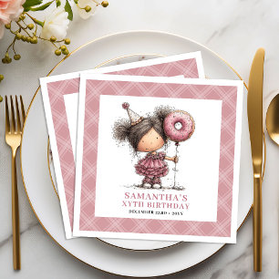 Serviette En Papier Fille de 4 ans anniversaire Drôle Fantaisiste Rose
