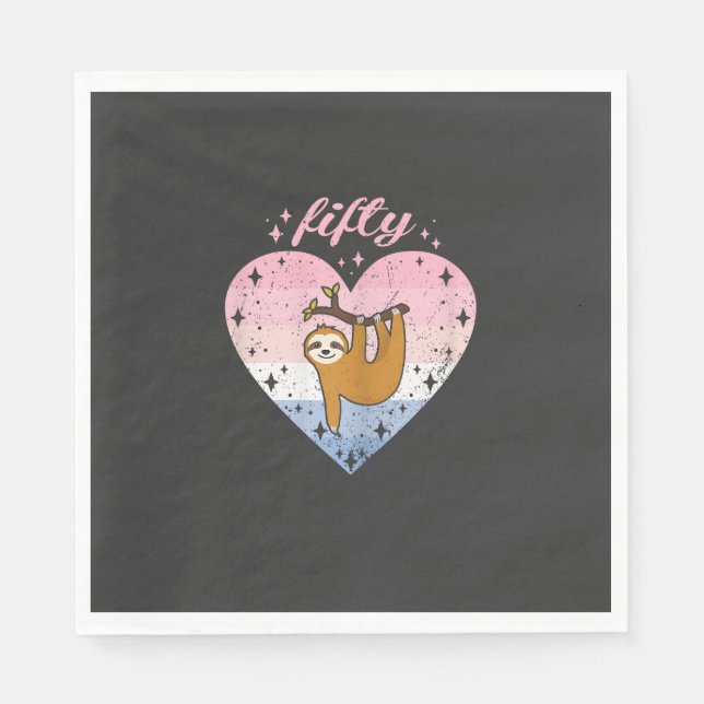 Serviette En Papier Fille de 50 ans Anniversaire Mignonne Paresseux 50 (Devant)