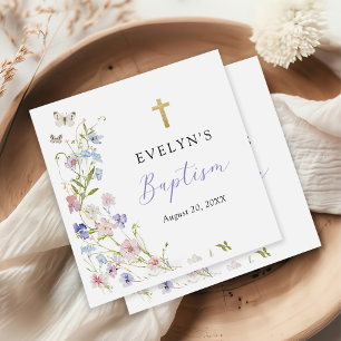 Serviette En Papier Fille de baptême de prairie de fleurs sauvages col