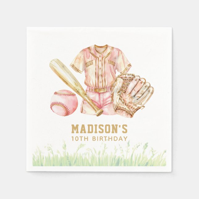 Serviette En Papier Fille de baseball Anniversaire personnalisé (Devant)