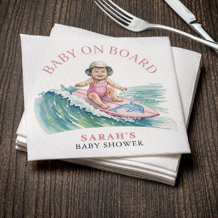 Serviette En Papier Fille de bébé à bord Baby Shower aquarelle surfeus