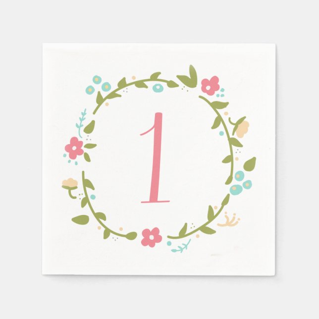 Serviette En Papier Fille de couronne de fleurs 1er anniversaire (Devant)