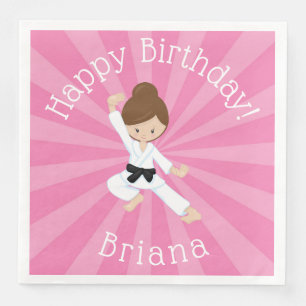 Serviette En Papier Fille de fête d'anniversaire de karaté Rose