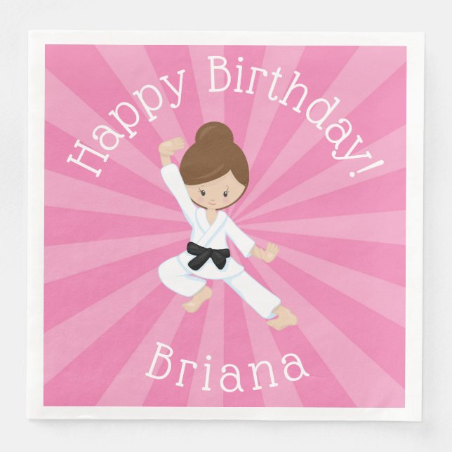Serviette En Papier Fille de fête d'anniversaire de karaté Rose (Devant)