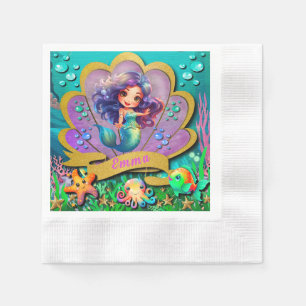 Serviette En Papier Fille de la fête d'anniversaire de la Petite Sirèn