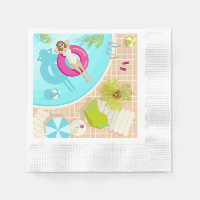 Serviette En Papier Fille de piscine en bikini plage d'été (Devant)