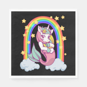 Serviette En Papier Fille de sirène licorne arc-en-ciel