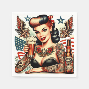 Serviette En Papier Fille de tatouage de la vieille école