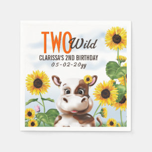 Serviette En Papier Fille de Tournesol de vache Deuxième anniversaire