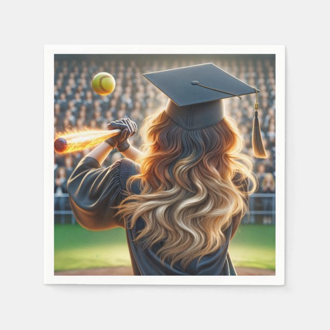 Serviette En Papier Fille Diplômée Avec Chat Flamant et Softball (Devant)