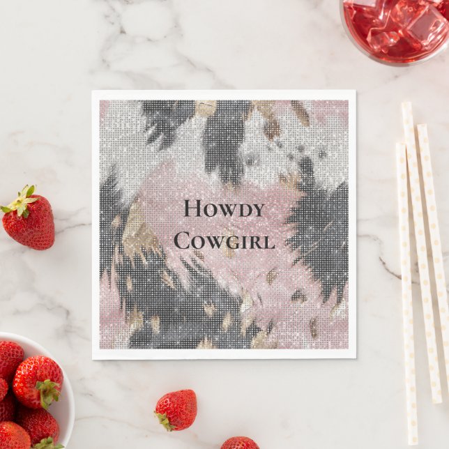 Serviette En Papier Fille étincelante rose Noir Or Cowgirl Cowhide (En situation)