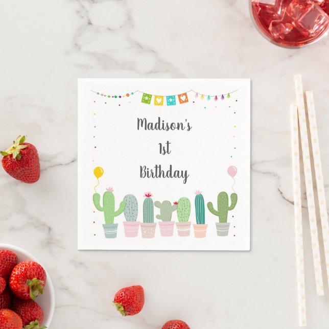 Serviette En Papier Fille Fiesta Cactus Anniversaire (En situation)