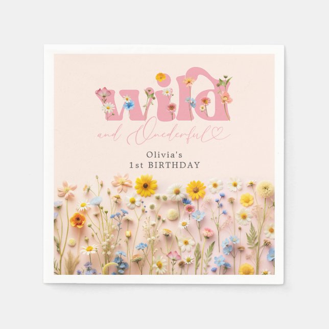 Serviette En Papier Fille fleur sauvage 1er anniversaire (Devant)