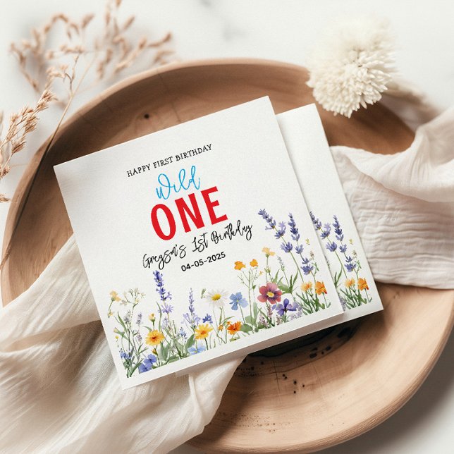 Serviette En Papier Fille fleur sauvage 1ère fête d'anniversaire (Créateur téléchargé)