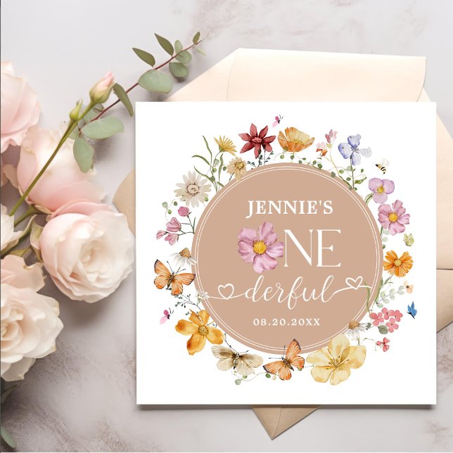 Serviette En Papier Fille Fleur sauvage Onederful 1er anniversaire fêt (Créateur téléchargé)
