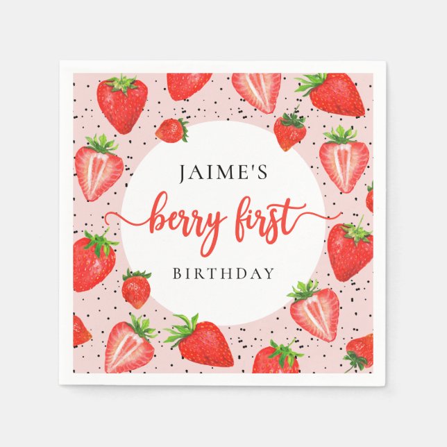Serviette En Papier Fille fraise 1er anniversaire Berry 1er anniversai (Devant)