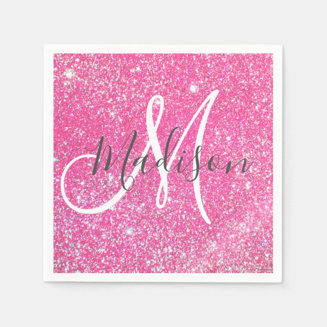 Serviette En Papier Fille Glam Hot rose Parties scintillant étincelles (Devant)