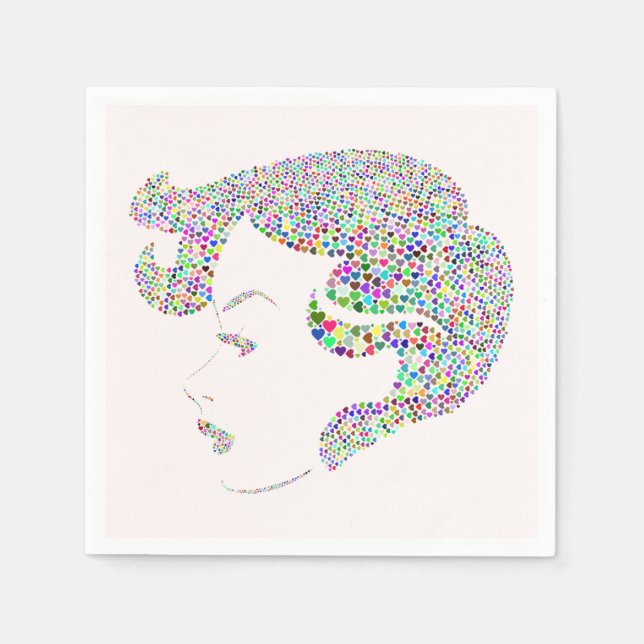 Serviette En Papier Fille glamour avec des coeurs (Devant)
