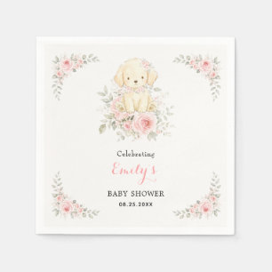 Serviette En Papier Fille Golden Retriever Baby Shower Floral Chiot