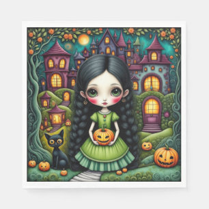Serviette En Papier Fille gothique mignonne citrouille village Hallowe