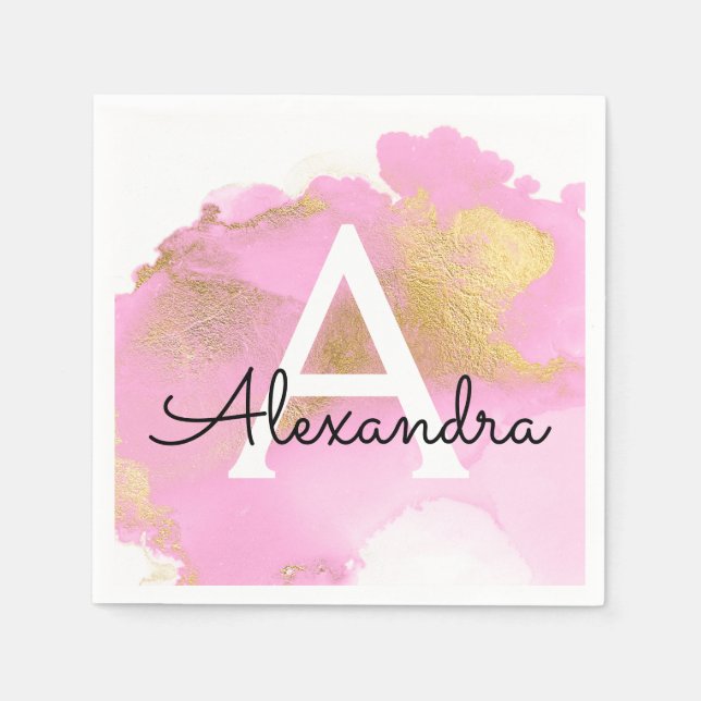 Serviette En Papier Fille laveuse rose et or (Devant)