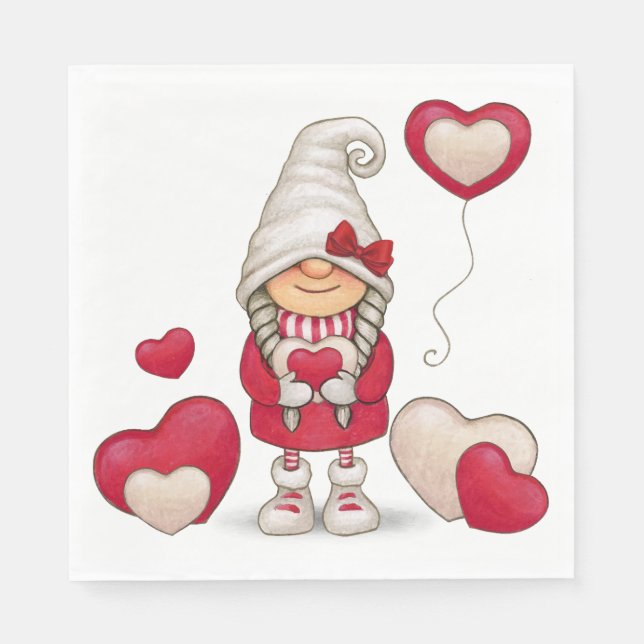 Serviette En Papier Fille mignonne Gnome Fairytale Red Garden Gnomes P (Devant)