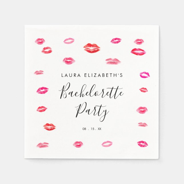 Serviette En Papier Fille moderne Kiss Lipstick Bachelorette Party (Devant)