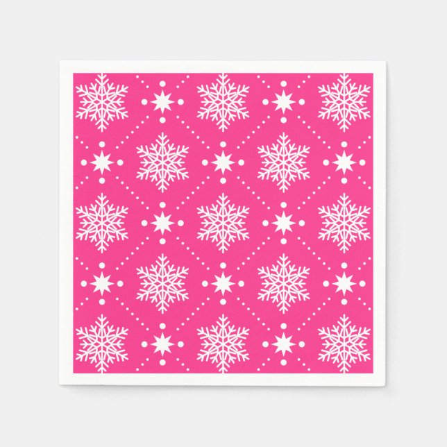 Serviette En Papier Fille Motif de Noël rose et blanc Snowflakes (Devant)