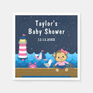 Serviette En Papier Fille nautique singe rose et marine Baby Shower