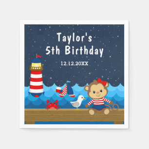 Serviette En Papier Fille nautique singe rouge et marine Fête d'annive