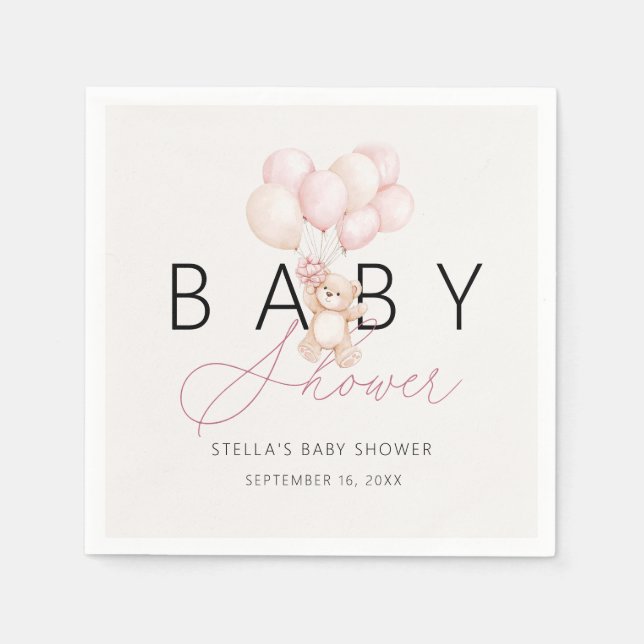 Serviette En Papier Fille Ours en peluche Ballons Baby Shower Papier (Devant)