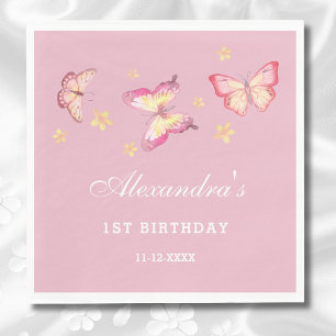 Serviette En Papier Fille papillon rose 1er anniversaire