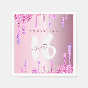 Serviette En Papier Fille Parties scintillant rose gouttes doux 16