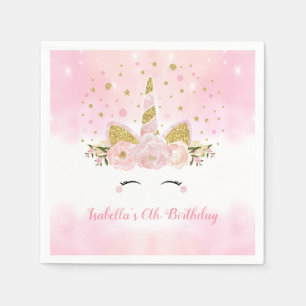 Serviette En Papier Fille Pastel Rose or Floral fête d'anniversaire