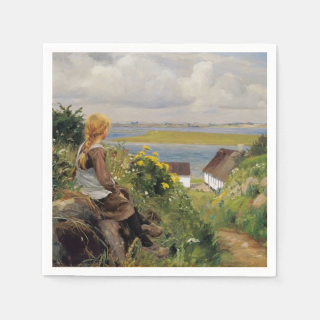 Serviette En Papier Fille perdue dans la pensée (par H.A. Brendekilde) (Devant)