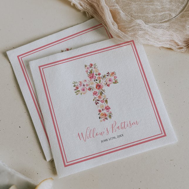 Serviette En Papier Fille Pink Floral Cross Babtism Communion (Créateur téléchargé)