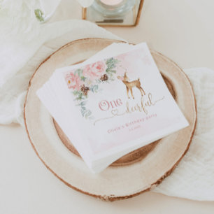 Serviette En Papier Fille premier anniversaire hiver Un seul cerf anni