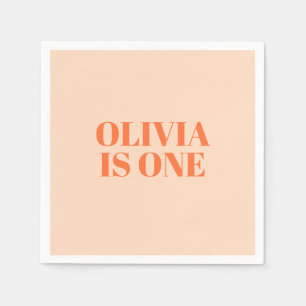 Serviette En Papier Fille Premier Anniversaire Peach Moderne