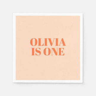 Serviette En Papier Fille Premier Anniversaire Peach Moderne