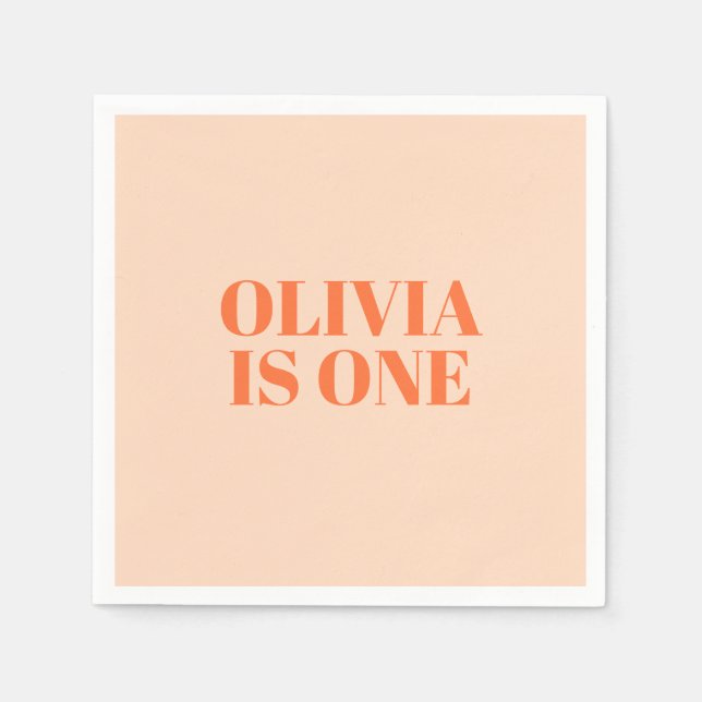 Serviette En Papier Fille Premier Anniversaire Peach Moderne (Devant)