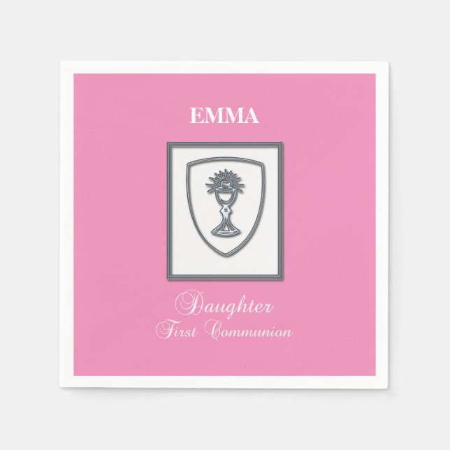 Serviette En Papier Fille, première communion chalice argent (Devant)