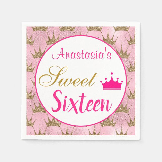 Serviette En Papier Fille princesse Hot rose Parties scintillant or Sw (Devant)