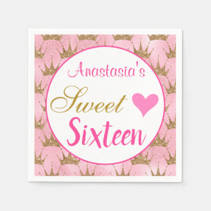 Serviette En Papier Fille princesse rose Parties scintillant or Sweet