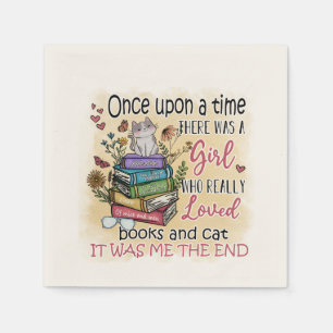 Serviette En Papier Fille qui aime les livres et les chats