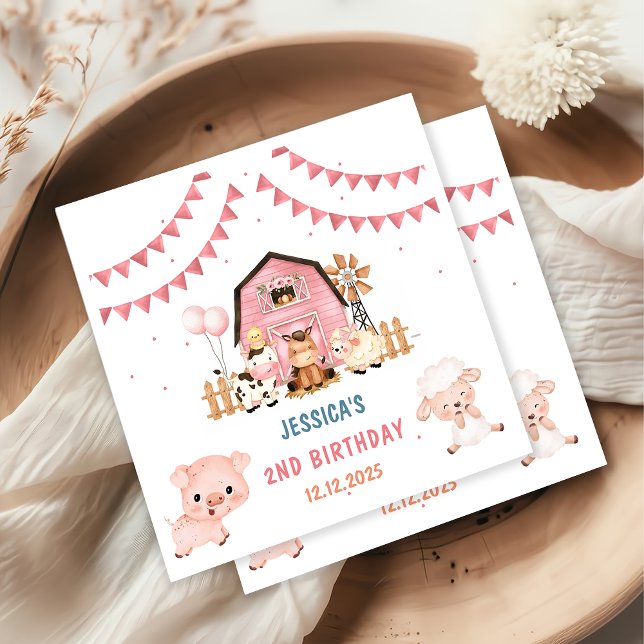 Serviette En Papier Fille rose Animaux de ferme Anniversaire (Créateur téléchargé)