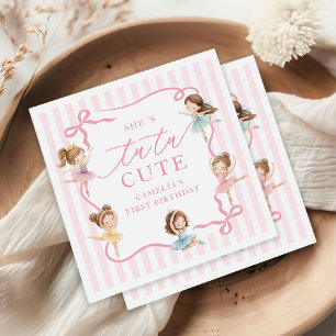 Serviette En Papier Fille Rose Arc Tutu Ballerine 1er Anniversaire