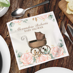 Serviette En Papier Fille rose Baby shower Floral Custom