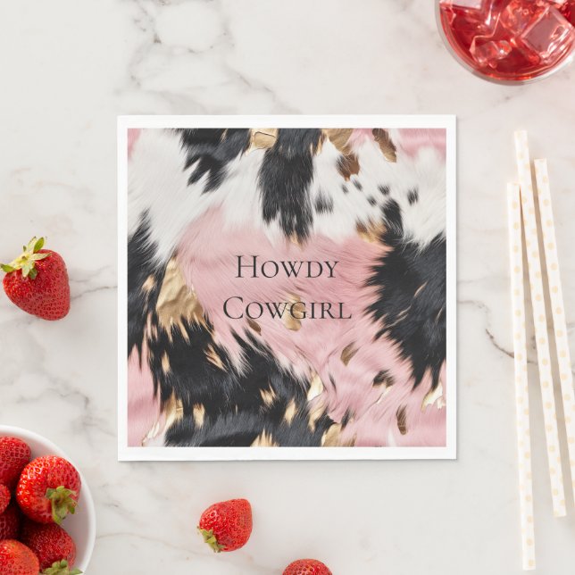 Serviette En Papier Fille Rose Black Gold Cowgirl Cowhide (En situation)