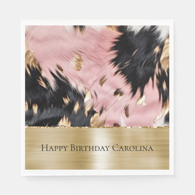 Serviette En Papier Fille Rose Black Gold Cowgirl Cowhide (Devant)