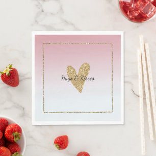 Serviette En Papier Fille rose blanc Ombre Gold Parties scintillant Co